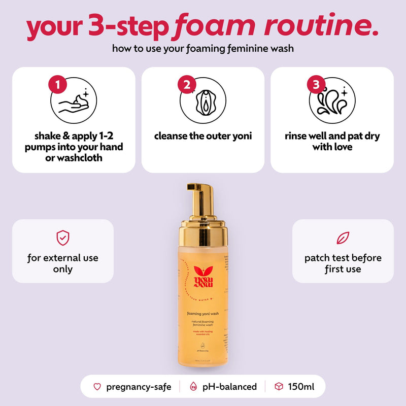 Foaming Feminine Wash how to use in three steps
